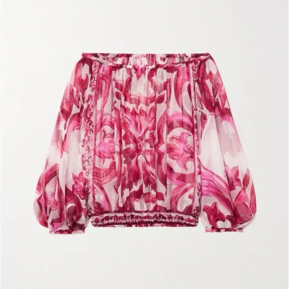 Dolce & Gabbana Majolica Mediterranean pink silk chiffon top 46
